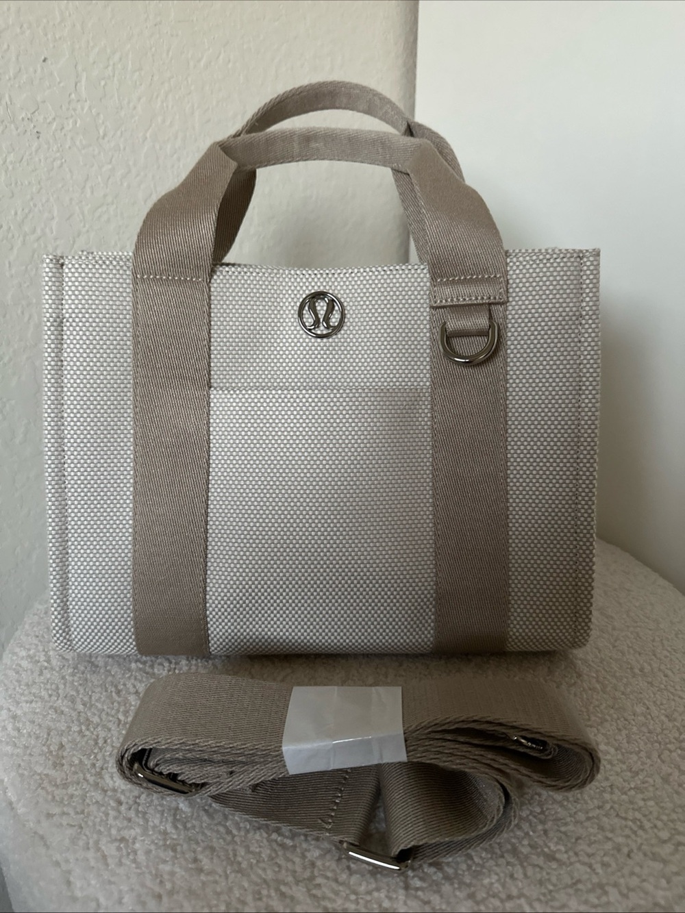 lululemon athletica Taupe Canvas Mini Tote with Detachable Strap